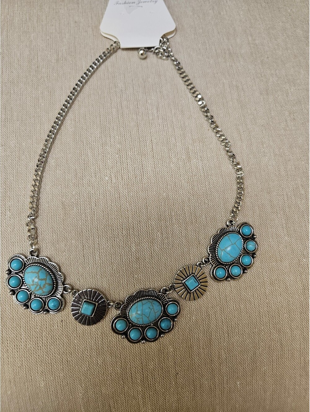 Turquoise and Silver Tone Statement Necklace